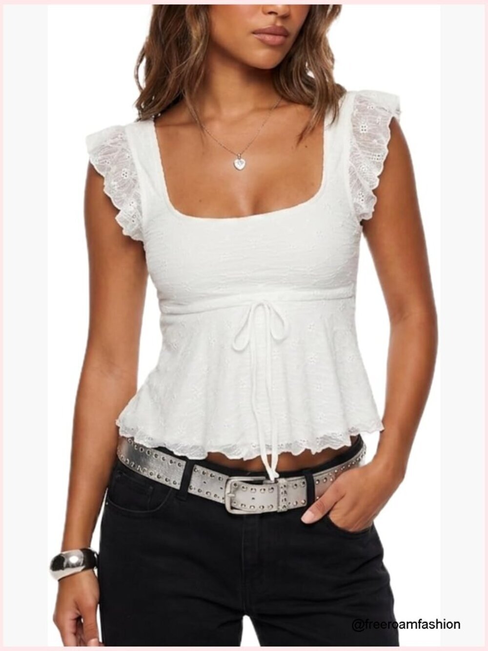 Square Neck Cap Sleeve Ruffle Babydoll Tank Top Y2K Trendy